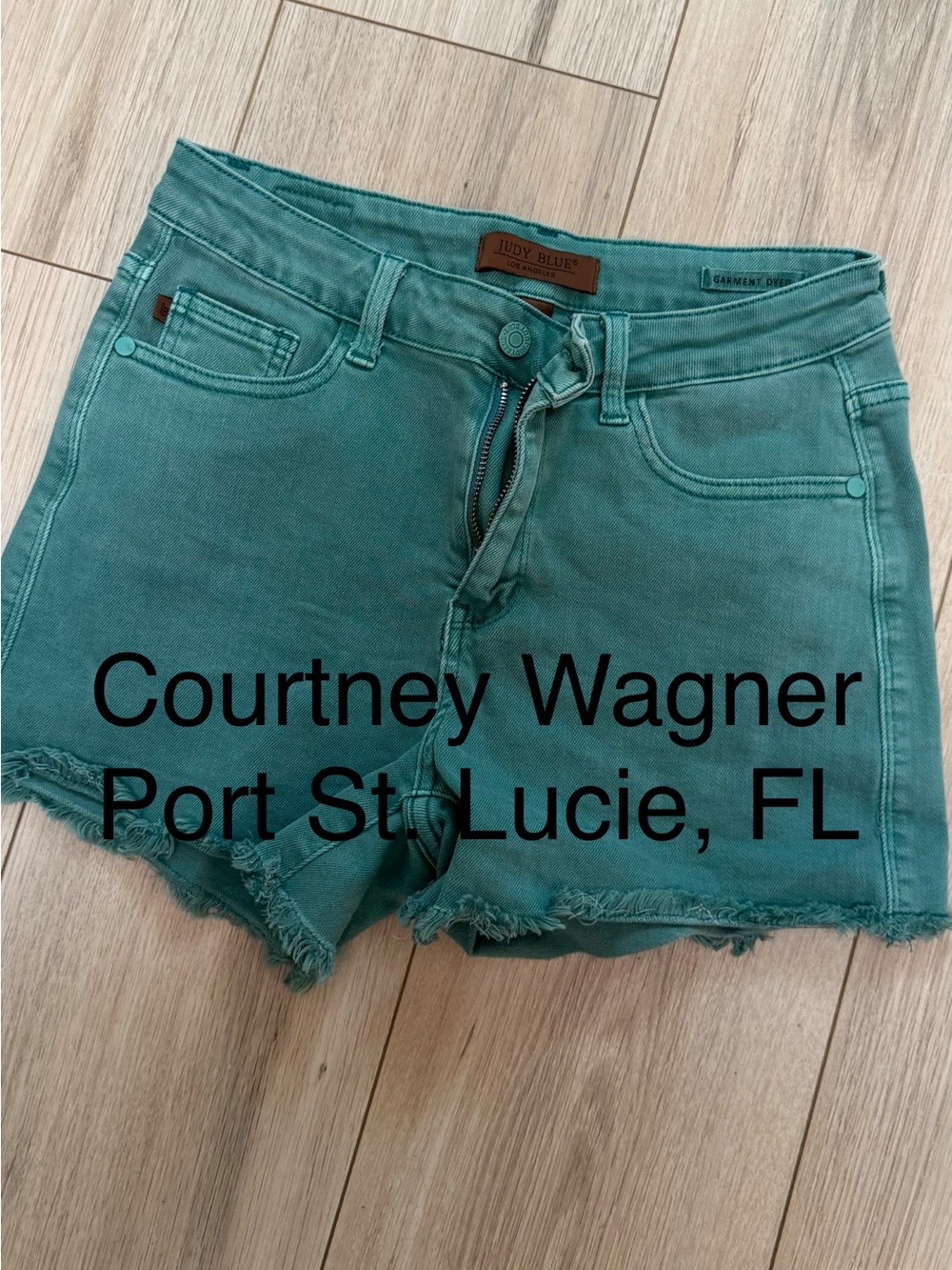 Judy Blue Sage Green High-Rise Frayed Hem Jean Shorts-Medium - Picture 2 of 3